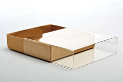 5 Flat Kraft Paper Box Bases + Clear Sleeves; 4 7/8 x 1 x 6 3/4 Boxes for A6 Greeting Card Sets