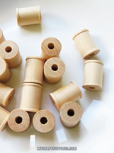 50 Wooden Spools 1 x 3/4 inch - Wood Bobbin for Crafting, Twine, Threa