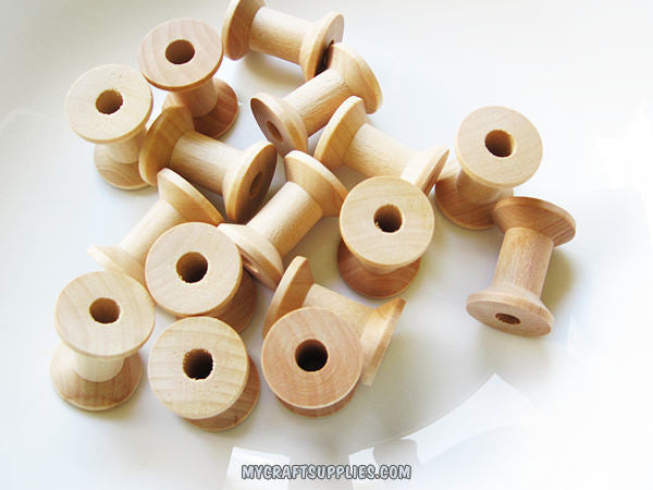 50 Wooden Spools 1 1/8 x 7/8 inch - Wood Bobbin for Crafting, Twine, Thread, Sewing or Decor