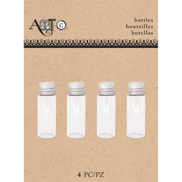 Set of 4 Tiny Threaded Glass Bottles; Art-C, 1.75 Inches