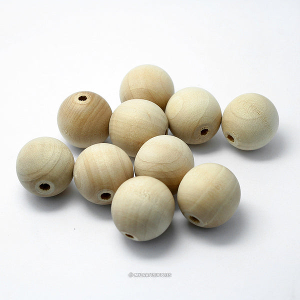 25 Natural Wood Round Beads 20MM (3/4 Inch)