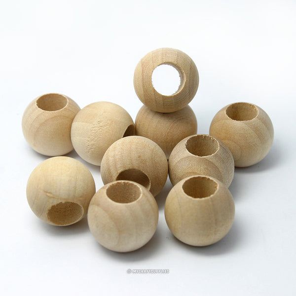 Natural Wood Round Beads 20MM (3/4 Inch) with Extra Wide Hole