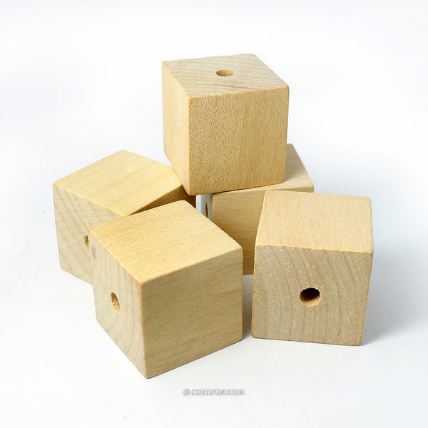 Natural Wood Square Cube Beads 1 Inch