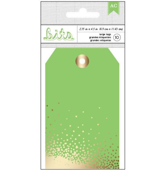 American Crafts: 10 Green and Gold Decorative Cardstock Tags; 4.5 x 2.75 inch